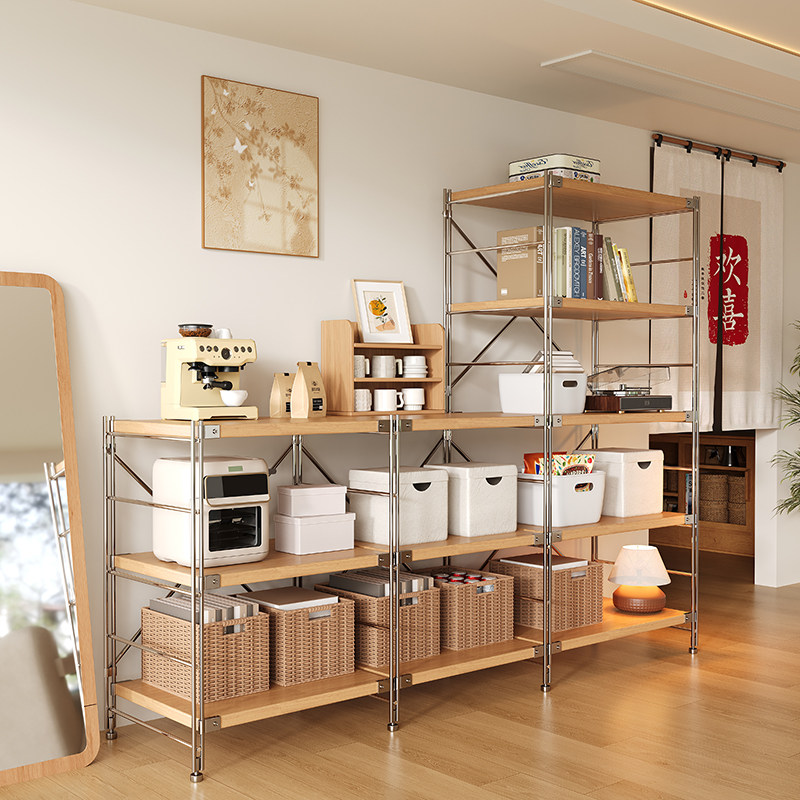 日式置物架落地光轴客厅多层收纳架子厨房阳台储物书柜小货架展示
